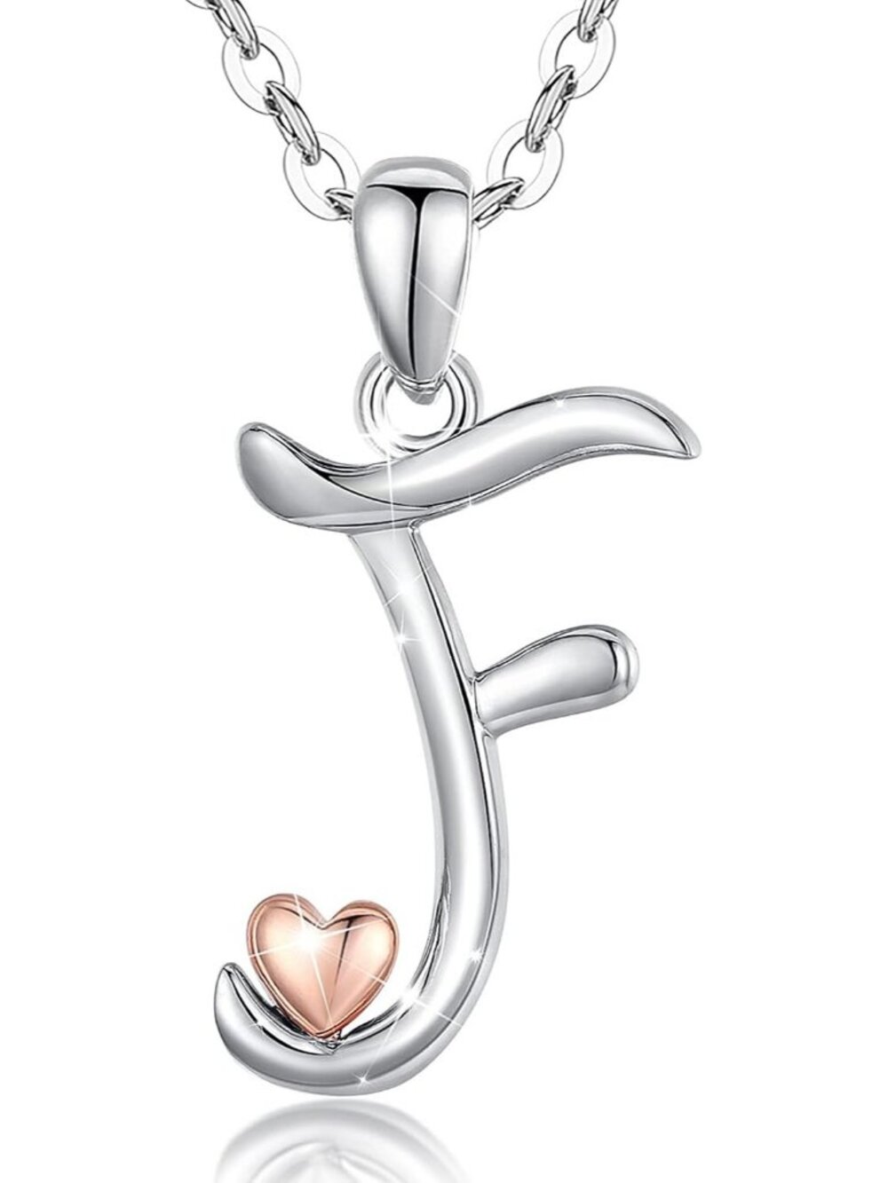 Women's Initial F Necklace Sterling Silver Letter Pendant Rose Gold Heart Chain